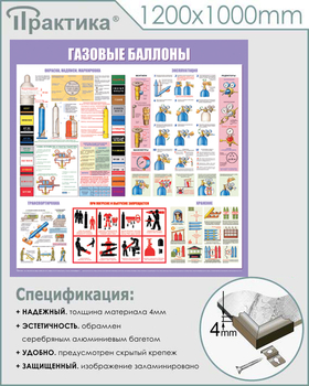 C41 Стенд газовые баллоны (1000х1000 мм, пластик ПВХ 3 мм, алюминиевый багет серебряного цвета) - Стенды - Тематические стенды - магазин "Охрана труда и Техника безопасности"